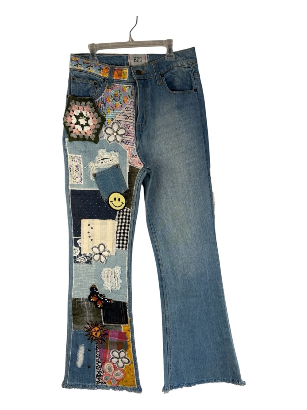 BDG Urban Outfitters PATCHWORK Jeans SZ 27 Blue Denim Flare Retro BOHO Y2K